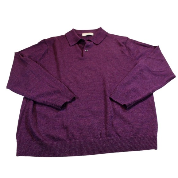 Turnbury 100% Extra Fine Merino Wool Polo Sweater Mens Large Plum Purple Knit - Picture 2 of 13